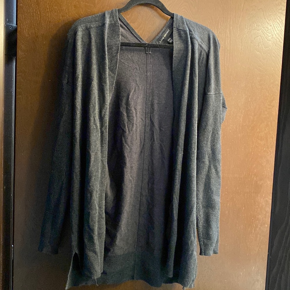Lane Bryant Charcoal Grey Knit cardigan with ribbed detail Sz 14/16